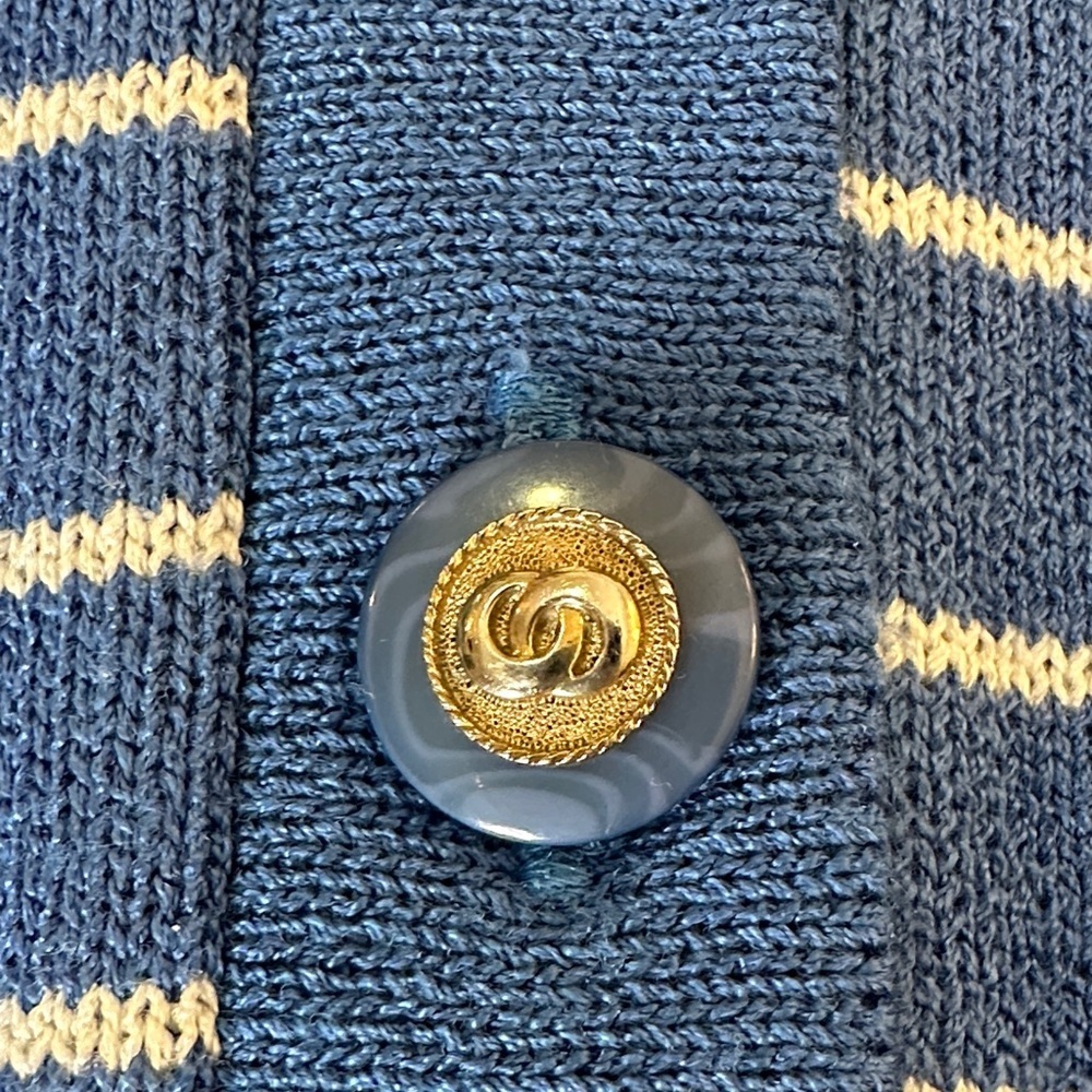 Vintage Knit Cardigan Large Button Stripe Knit 3/4 sleeve Coastal Cozy Grandma - Picture 4 of 8